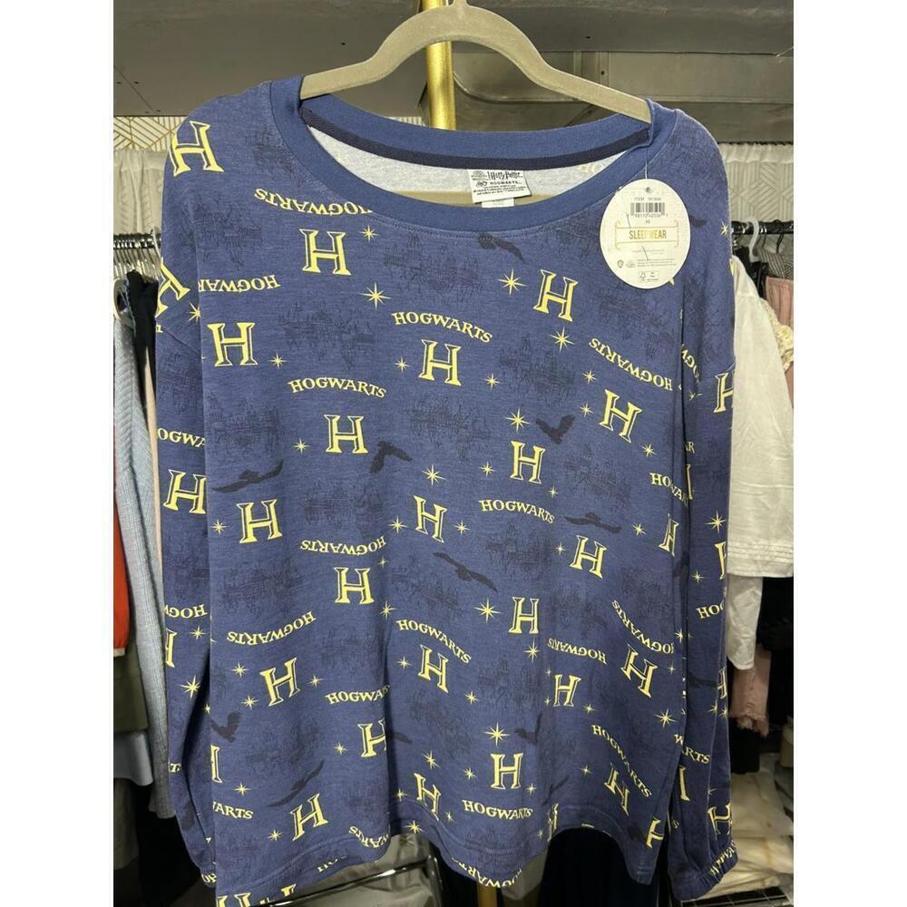 NWT Harry Potter Hogwarts Womens Long Sleeve Pajama Sleepwear Top Blue Sz XS